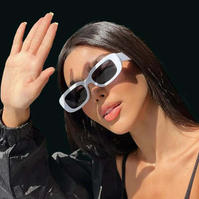 Elegant white rectangle sunglasses fashion popular small frame sun glasses women men square shades summer traveling eyewear