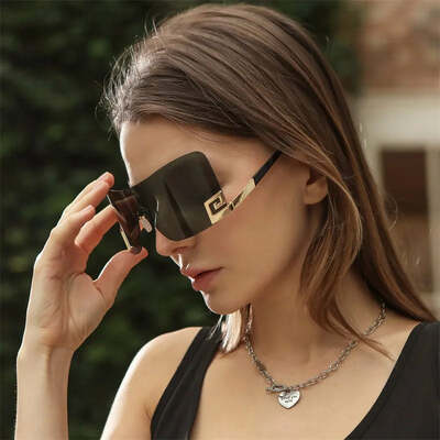 New fashion brand designer luxury oversized rimless sunglasses women men vintage punk sun glasses trend eyewear