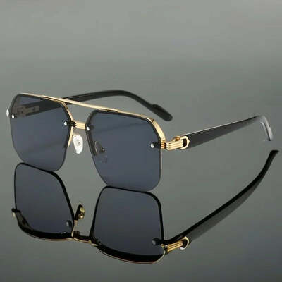 Half frame sunglasses men women brand designer square flat lens retro punk sun shades uv400