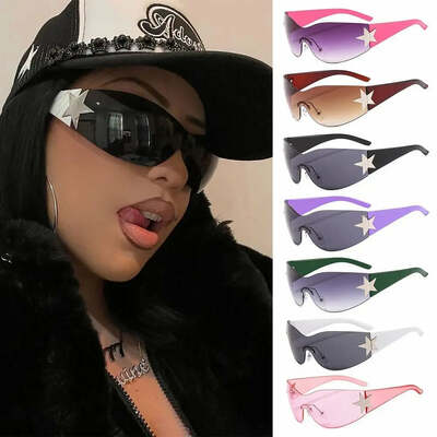 Rimless y2k sunglasses women men oversized trendy wrap around sunglasses punk one piece goggles sports sun glass shades eyewear