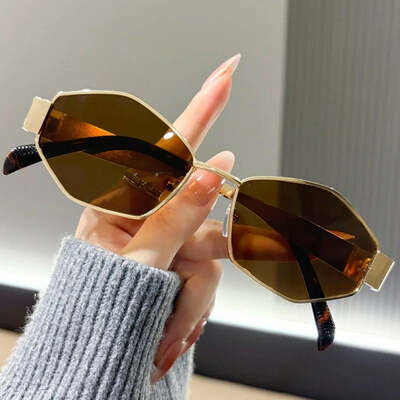 Popular fashion sunglasses, polygonal metal sunglasses, women's high-end fashion street photography sunglasses