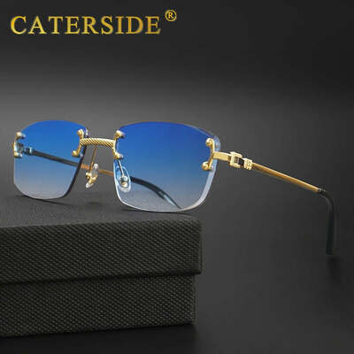 Caterside retro rimless square sunglasses men women uv400 small gradient sun glasses for men popular high quality party eyewear