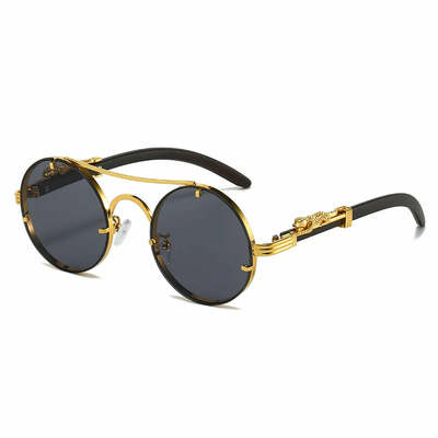 Vintage round sunglasses men women luxury brand designer cheetah metal casual eyewear uv400