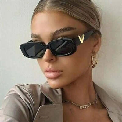 Retro cat eyt frame sunglasses women luxury v sun glasses men fashion rectangle jelly sunglasses with metal hinges uv400
