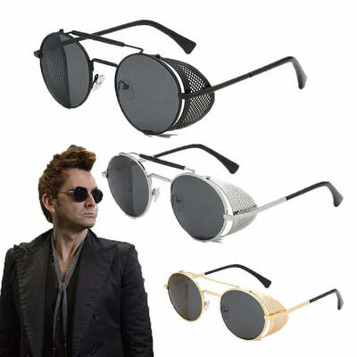 Good omens devil crowley david tennant sunglasses cosplay props retro round metal sunglasses steampunk men and women glasses