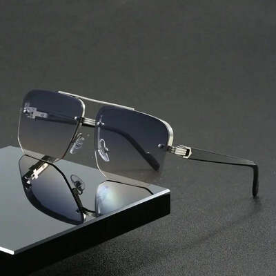Trendy aviator sunglasses for mens womens retro double bridge metal driving uv400 outdoor eyewear semi-rimless lentes de sol