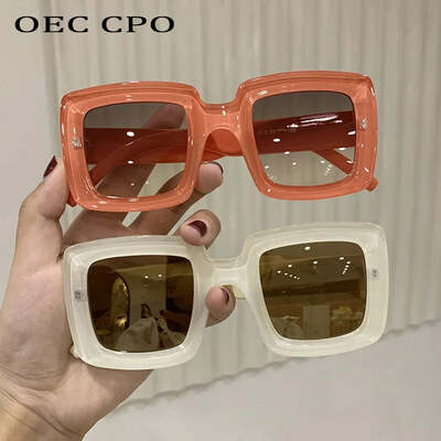 Oec cpo punk square sunglasses women men trends multicolor sun glasses female steampunk colorful shades uv400 fashion eyewear