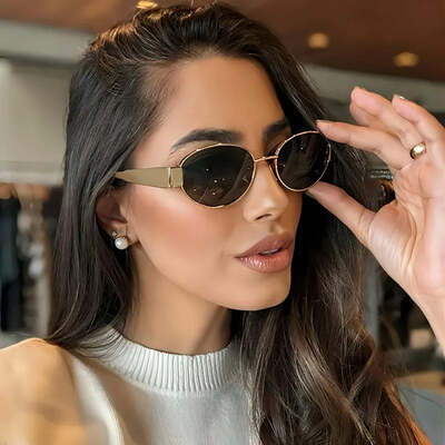 New oval sunglasses for women men trendy metal frame sun glasses classic shades