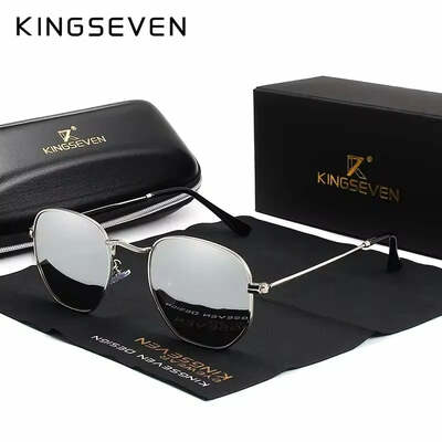 Kingseven brand reflective sunglasses men hexagon retro sun glasses leisure glasses oculos gafas de sol shades