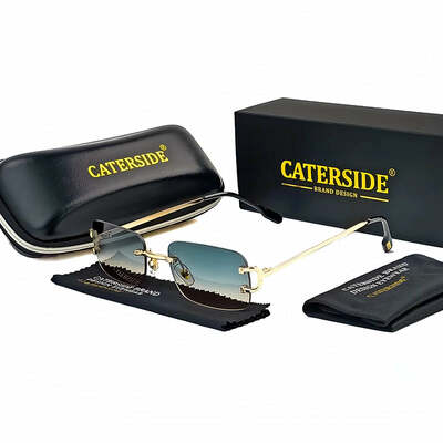 Caterside metal frameless sunglasses men rectangular small frame sun glasses women fashion shopping travel party eyewear