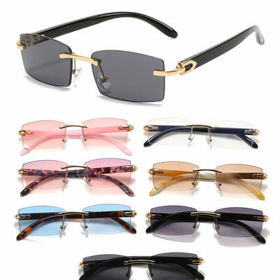 Trendy punk rimless rectangle sunglasses men women fashion shades uv400 driving sun glasses frameless gradient eyewear