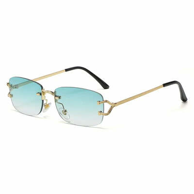 New small narrow rimless sunglasses fashion frameless rectangle tinted lens eyewear 90s glasses for women men
