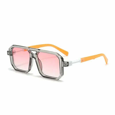 Retro square frame sunglasses men and women with the same european and american double beam sunglasses trend to wear decorative