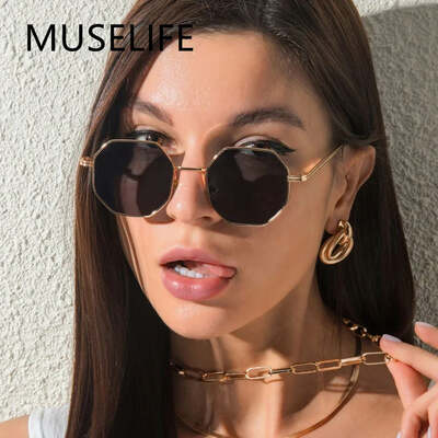 Muselife polygon sunglasses men vintage octagon metal sunglasses for women luxury brand goggle sun glasses ladies gafas de sol