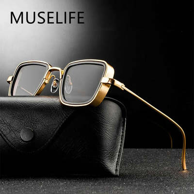 Stylish retro brand shades men women sun glasses uv400 square vintage metal steampunk sunglasses
