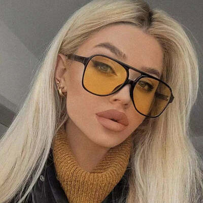 Double bridge square women sunglasses vintage brand designer men sun glasses shades female exaggerated oversize sunglasses