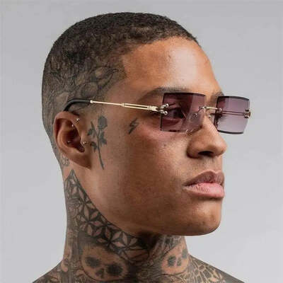 Masculine luxury sunglasses rimless rectangular trendy square men women shades dark brown frameless sunglasses gafas oculos
