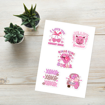 Pink valentine candy sticker sheet | cute glitter hearts & sweet sayings