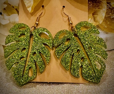 Glitter Monstera Leaf Earrings