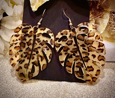 Monstera Wild Luxe Earrings - Leopard Print Edition 