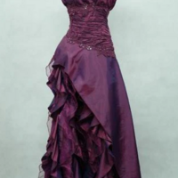 Spaghetti Straps High Low Grape Taffeta Long Evening Dresses  - Thumbnail 1
