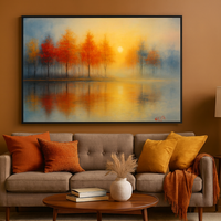 Vibrant Fall Trees Art Print Autumn Lake Reflection - Thumbnail 1