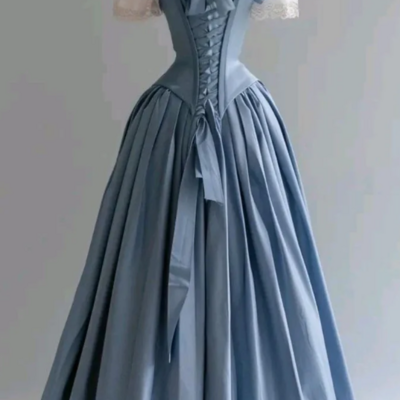 Vintage blue satin a-line mother of bridal dress formal evening gowns