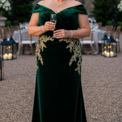Plus size green velvet mother of bride/groom dress evening formal gowns - Thumbnail 1