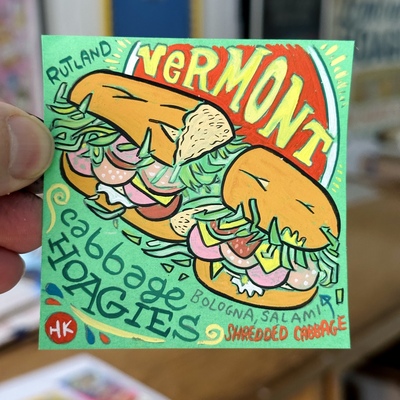 Vermont cabbage hoagie post-it note painting 