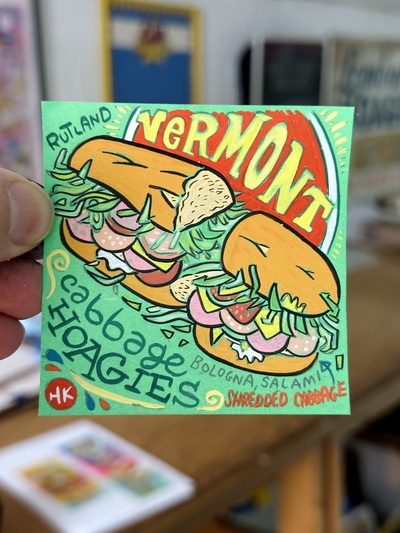 Vermont Cabbage Hoagie Post-It Note Painting 