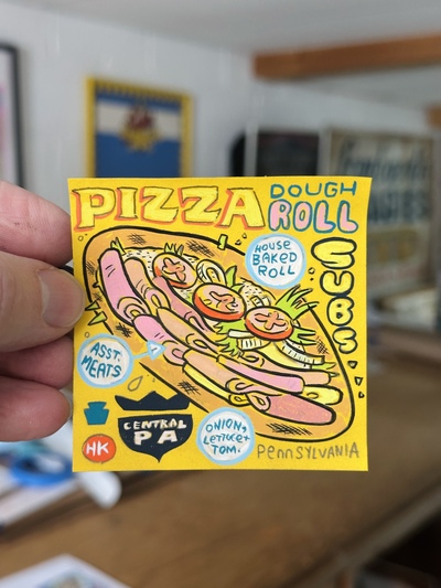PA Pizza Dough Roll Subs Post-It Note Painting 