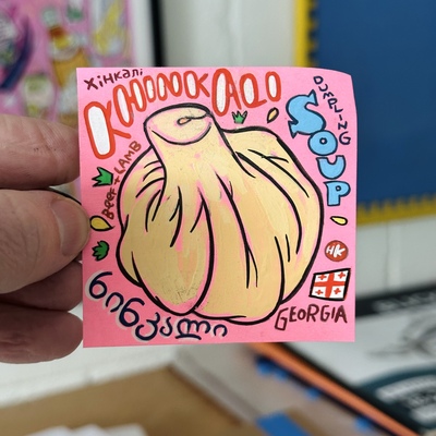 Georgian soup dumpling post-it note painting 