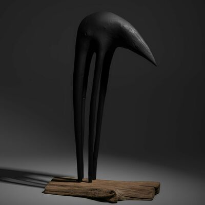 Wooden sculpture by tach pollard "crowhorse iii" 