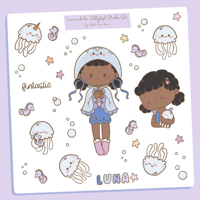 Luna and her jellyfish mini sticker sheet
