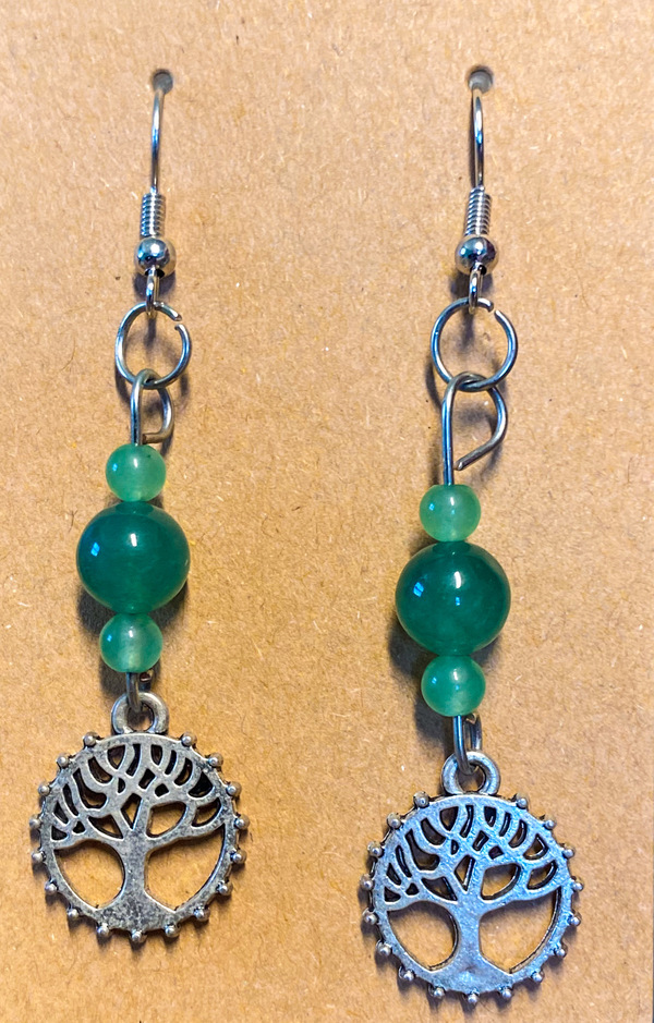 Green aventurine Tree of Life earrings