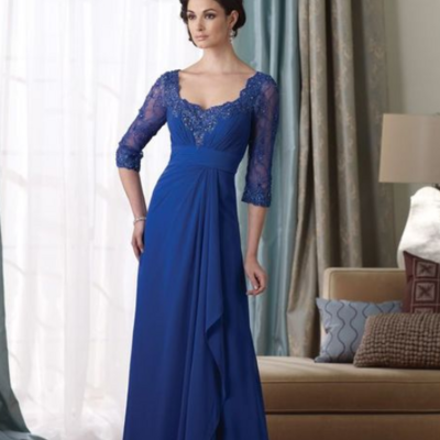 Elegant blue mother of bride/ groom dress lace prom dress