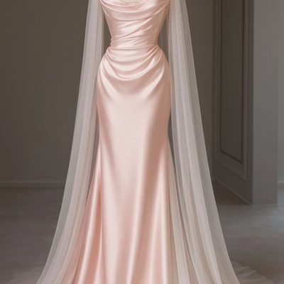 Mermaid pink satin mother of bridal/groom dress tulle evening dress - Thumbnail 1