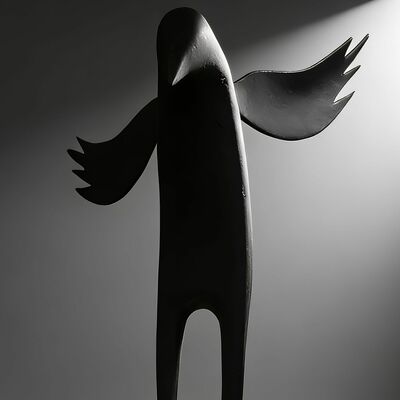 Wooden sculpture by tach pollard "crow" 