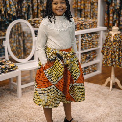 Orange/yellow young girl skirt set