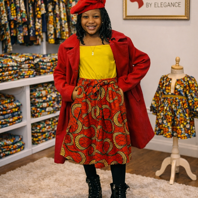 Red young girl skirt set