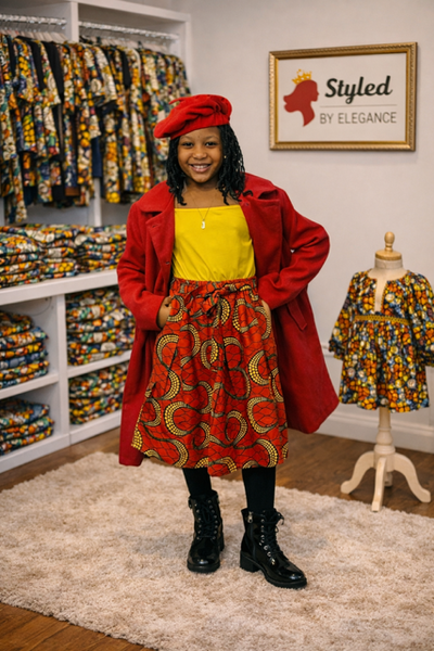 Red Young Girl Skirt Set