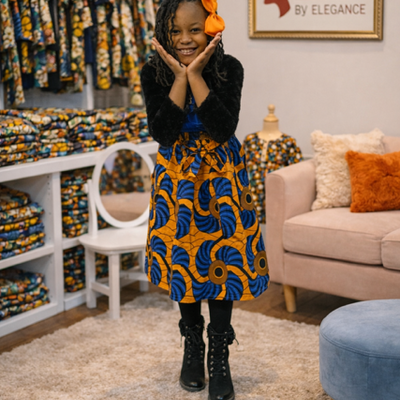 Blue/orange young girl skirt set