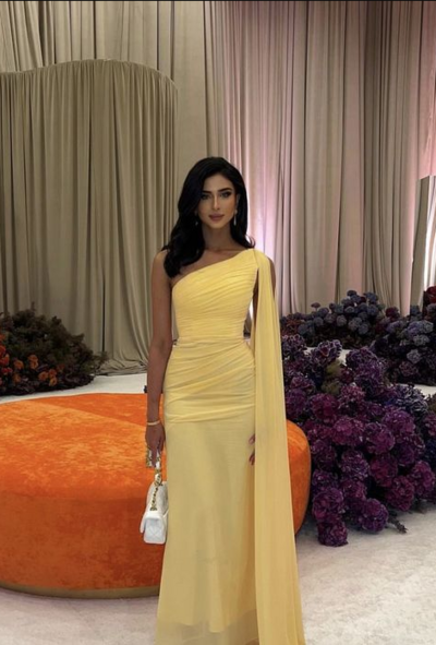 Charming One Shoulder Yellow Chiffon Evening Formal Gowns