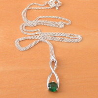 BOXED GIFT/925 Emerald Created) Pendant & 18" Sterling Silver Chain/Emerald Necklace/Emerald Jewelry/Emerald Jewellery/May Birthstone/UK - Thumbnail 2