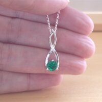 BOXED GIFT/925 Emerald Created) Pendant & 18" Sterling Silver Chain/Emerald Necklace/Emerald Jewelry/Emerald Jewellery/May Birthstone/UK - Thumbnail 3