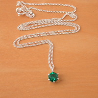 BOXED GIFT/925 Emerald (Lab Created) Solitaire Pendant & 18" Silver Chain/Emerald Necklace/Emerald Jewelry/Emerald Jewellery/May Birthstone/UK - Thumbnail 2