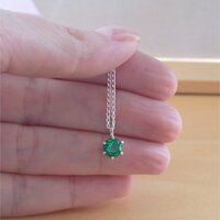 BOXED GIFT/925 Emerald (Lab Created) Solitaire Pendant & 18" Silver Chain/Emerald Necklace/Emerald Jewelry/Emerald Jewellery/May Birthstone/UK - Thumbnail 3