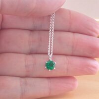 BOXED GIFT/925 Emerald (Lab Created) Solitaire Pendant & 18" Silver Chain/Emerald Necklace/Emerald Jewelry/Emerald Jewellery/May Birthstone/UK - Thumbnail 4