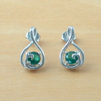 BOXED GIFT/925 Silver Emerald (Lab Created) Stud Earrings/Emerald Studs/Emerald Jewelry/Emerald Jewellery/Emerald Jewelery/May Birthstone/UK - Thumbnail 1