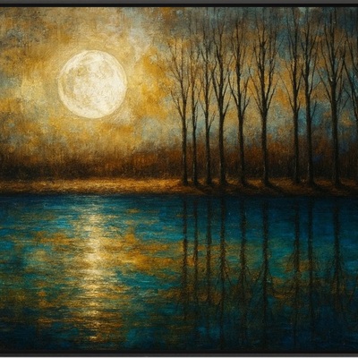Serene moonlight over calm water landscape wall art print